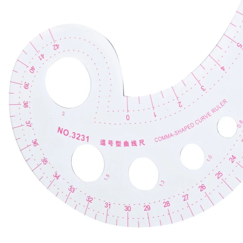 Plastic and Curve Ruler 11.8" Long Comma Shaped French