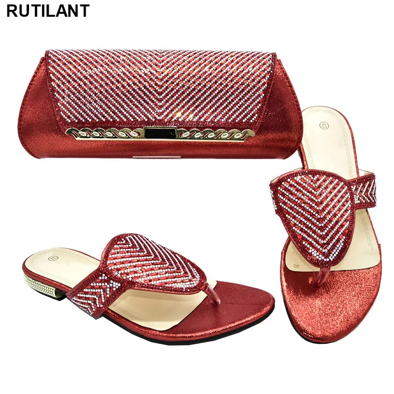 

African Shoe and Bag Set Decorated with Rhinestone New Arrival African Italian Shoe and Bag Sets Spring Shoes Platform Women