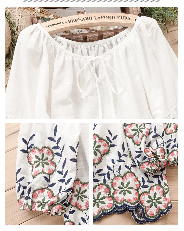 Mori Girl женская рубашка с вышивкой хлопок белый рукав три четверти осень весна элегантные модные свободные топы YoYiKamomo