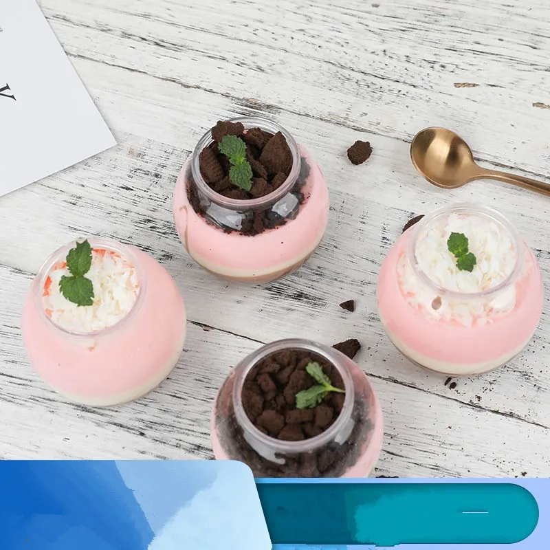 

25pcs High quality creative round transparent fruit cake dessert cup 160ml small pudding ice cream jelly plastic cup with lid