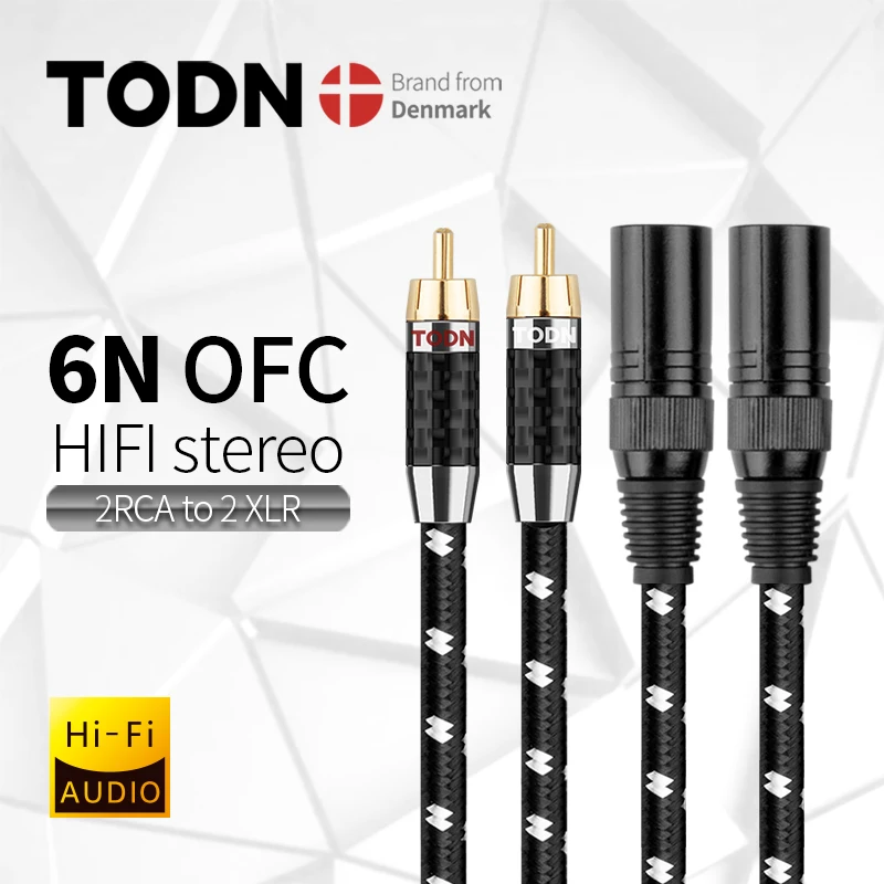 Todn Par High End Hi-fi Cabo de Áudio 2rca para 2xlr Macho Banhado a Ouro Plug Ofc Estéreo Cabo