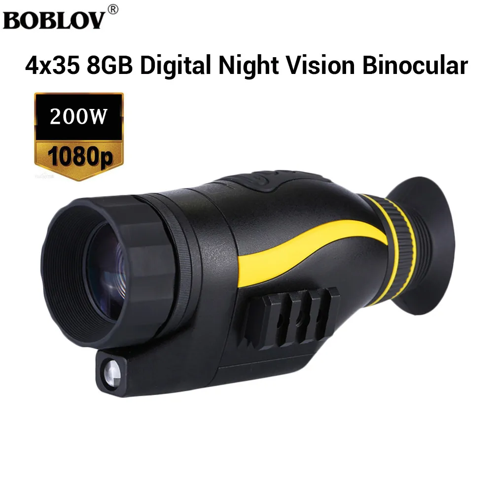 BOBLOV 4X35 цифровые очки ночного видения HD инфракрасная ИК видеокамера Монокуляр охотничий прицел многофункциональное устройство ночного видения - Цвет: EU Plug
