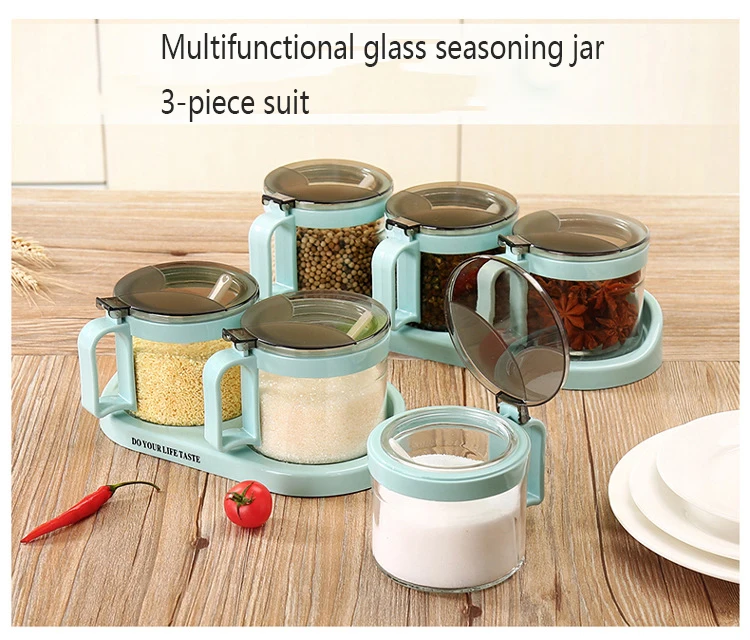 Glass Seasoning Jar Combination Home Spice Box Set Creative Seasoning Box Kitchen Glass Seasoning Jar Seasoning Salt Pot