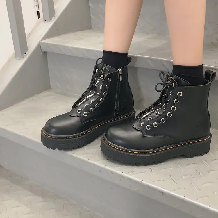 

Lace Up Boots Rock Shoes Woman Low Heels booties Round Toe Luxury Designer Booties Ladies Martins Riding Fashion Ankle Rubber