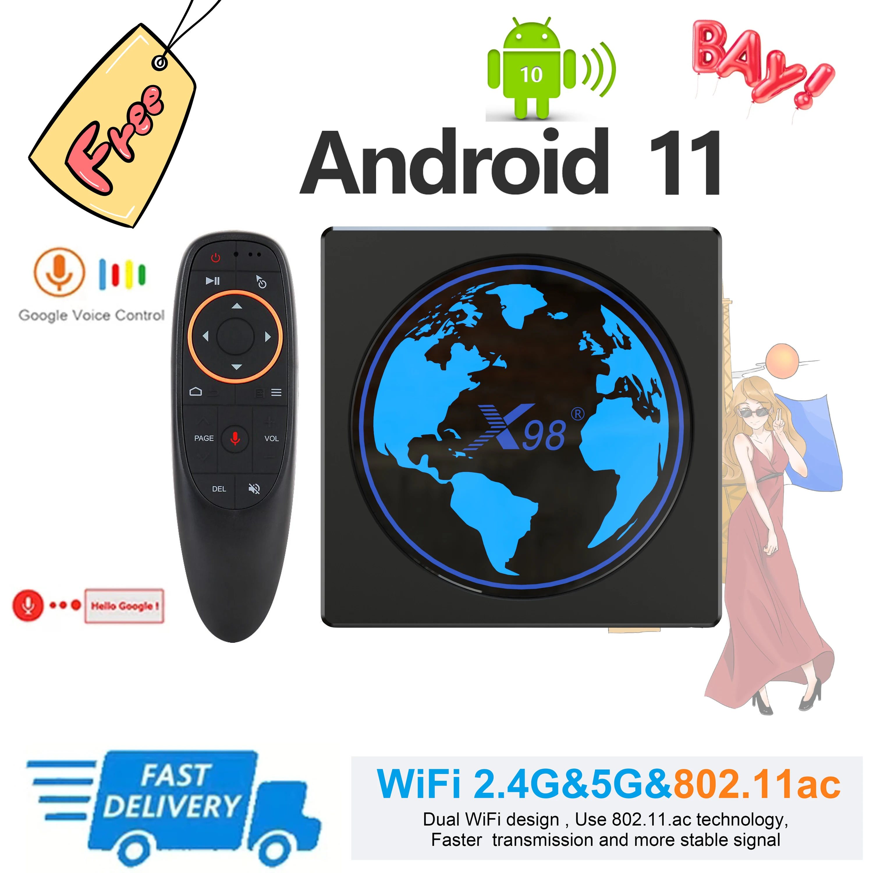 X98 Mini Smart TV Box iptv Android 11 4GB RAM 64GB 32GB IPTV Amlogic S905W2 2.4G/5G Wifi 4K 60fps Set Top X98Mini vs H96 Max | Электроника