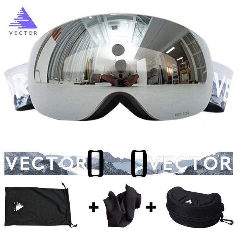 Катания на лыжах, сноуборде, бренд двухслойные UV400 Анти-туман большой Лыжная маска очки для лыжного спорта мужские и женские зимние очки для катания на сноуборде - Цвет: Silver With Case