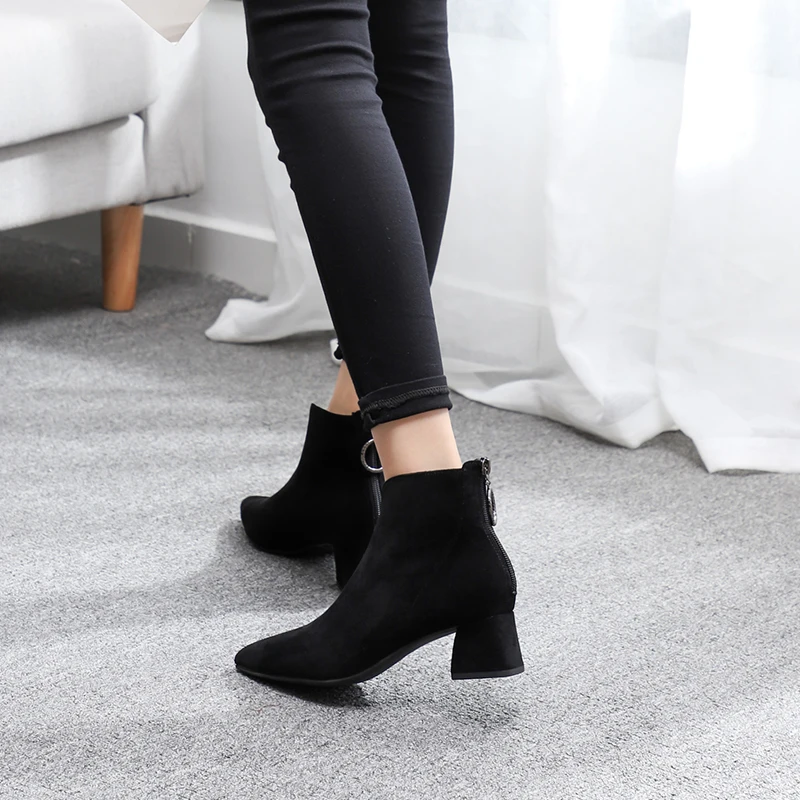 Square Heel Boots Women Winter Chelsea mid Heels boots Women's Ankle Botas ботинки зимние женские stivaletti donna |