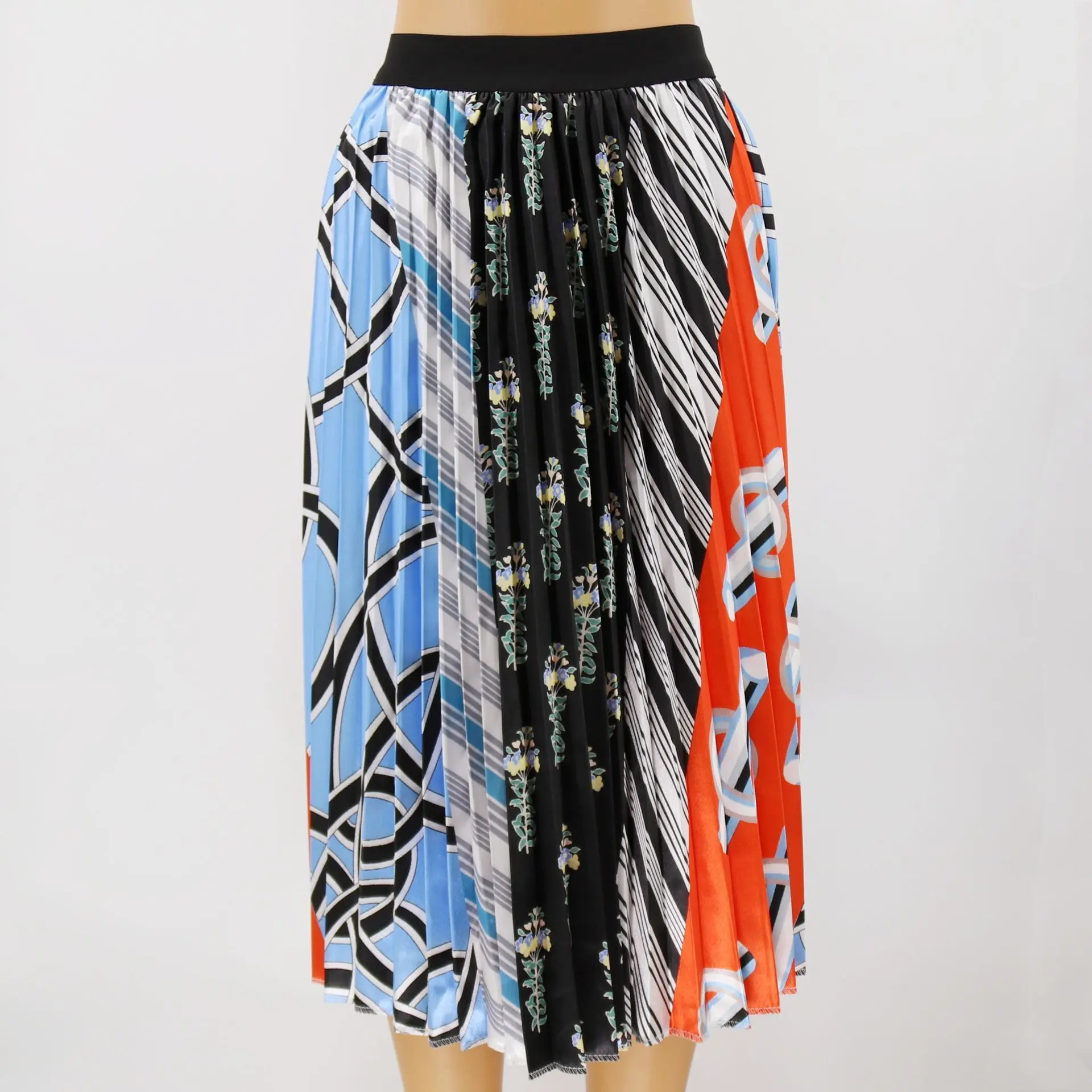 Юбка со средней посадкой, Женская длинная юбка, новая плиссированная юбка с рисунком, юбка в Корейском стиле