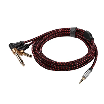 

90 Degree 3.5mm to Dual 6.5mm Adapter Jack o Cable Right Angle Y Splitter o Cord for Speaker Amplifier 3Meter