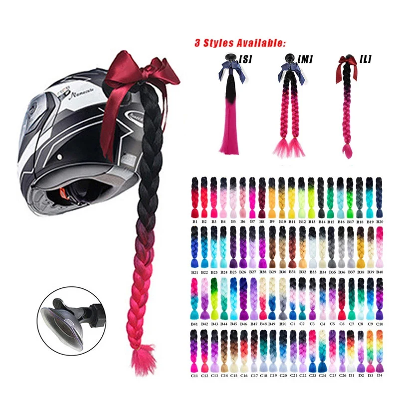 

2022 New Motorcycle Helmet Braids Woman Braids Wig For Motorbike Helmets 17 Colors Twist Dual Pigtail Ponytail With Sucker Bow
