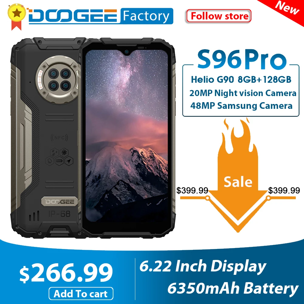 DOOGEE Helio G90 S96 Pro 20MP 128GB LTE/WCDMA/GSM Nfc Adaptive Fast Charge Wireless Charging