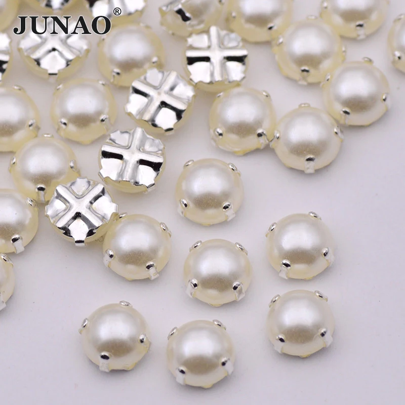 JUNAO-100pcs-6-7-8mm-Sewing-White-Pearl-Beads-Claw-Rhinestones-Applique-Flatback-Half-Round-Pearls (4)