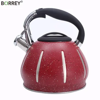 

BORREY 3L Whistling Kettle Stainless Steel Induction Cooker Kettle Red Home Kettle Gas Stove Water Bouilloire Camping Cooking
