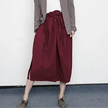 Johnature Осенняя модная винтажная однотонная женская юбка из хлопка и льна Новая удобная универсальная женская юбка на шнуровке