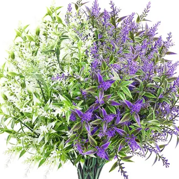 

9 Bundles Artificial Lavender Flowers Outdoor Fake Flowers For Decoration Uv Resistant Faux Plastic Plants Garden Porch