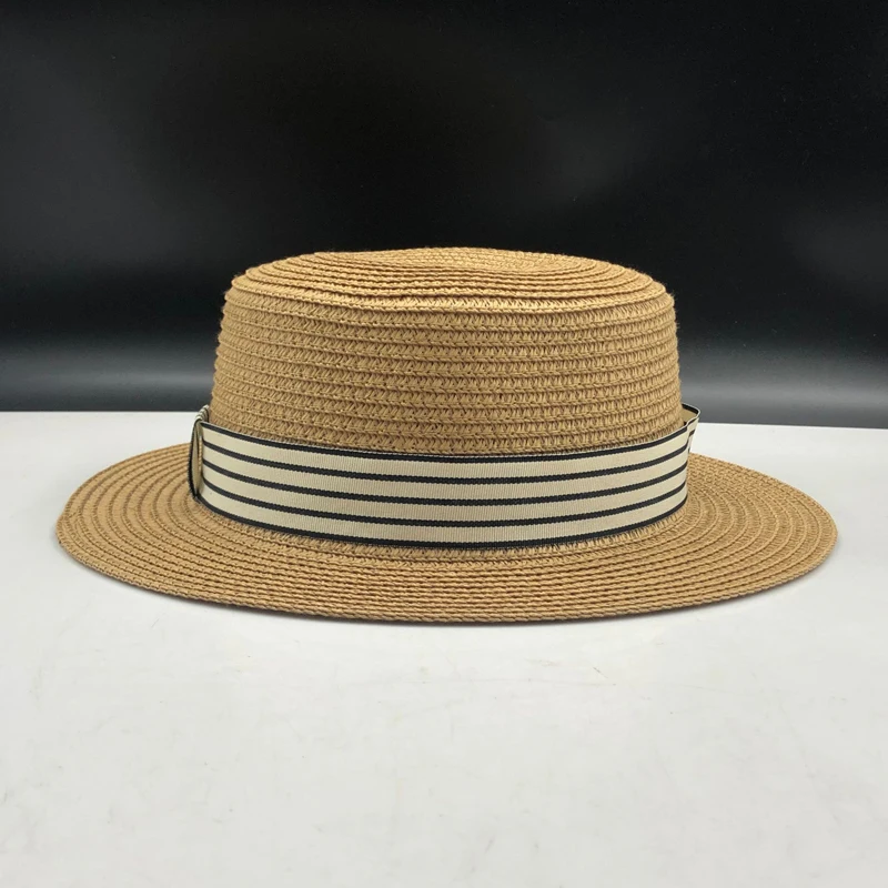Летние Для женщин канотье пляж шляпа женский Повседневное полями женские брендовые классические бантом соломы плоская Солнцезащитная шляпа женская мягкая фетровая шляпа