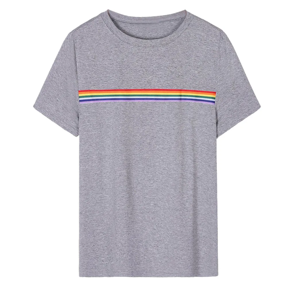 Серый Harajuku футболка женская летняя футболка Rainbow Striprd с коротким рукавом и круглым вырезом Женский Топ Slim Fit VogueBlusas белая женская рубашка - Цвет: Серый