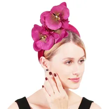 Ярко-розовый толстый головной убор для женщин Дамский модный цветок головной убор вуалетки свадебные коктейльные вечерние аксессуары для волос повязки для волос