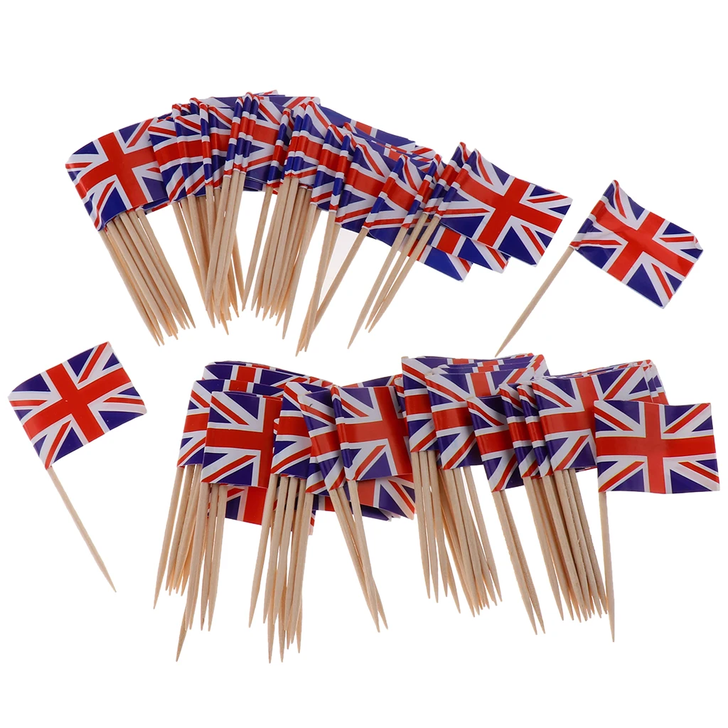100X Beautiful Flag Toothpick Wood Toothpicks Flag Toothpicks Party Food for