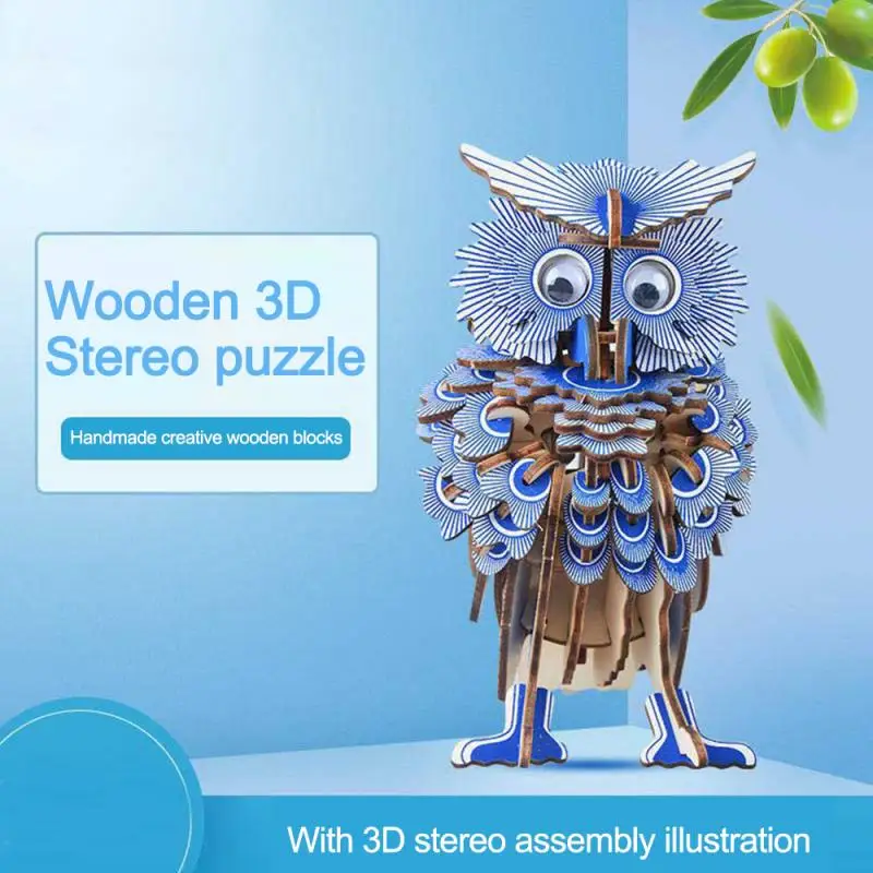 

3D Owl Wooden Puzzle Bird Animal Model Assembly Wood Kits Desk Decor For Children Kids DIY Wooden Puzzle Intellectual Toy