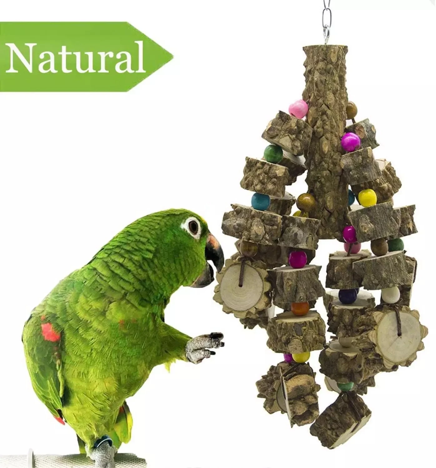 Parrot Toy Bird Toys Natural Wood Large Parrot Toy Best for African Grey Macaws Cockatoos Parrot Birds and More