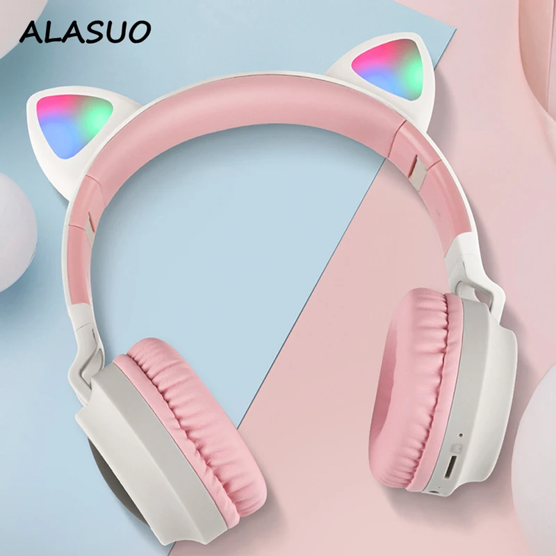 

Wireless Bluetooth earphone 5.0 LED new cat ear foldable lovely headset with mic support TF card HIFI Headphones for children