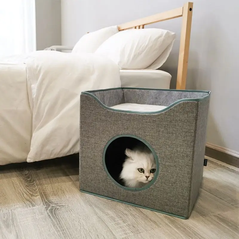 Folding Cube Cat House Double Layer Kitty Nap Bed Condo Pet Dog Anti-scratch Mat