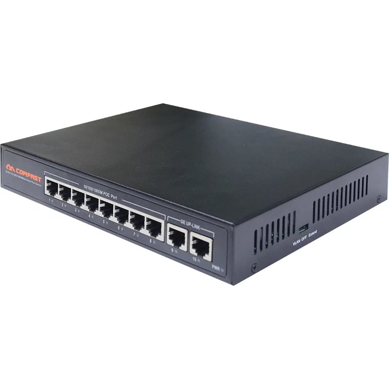 10 портовый коммутатор gigabit PoE 10/100/1000 Мбит/с 802.af/ at переключатель питания по сети Ethernet Профессиональный для ip-камер/Беспроводная точка доступа, сетевой системы