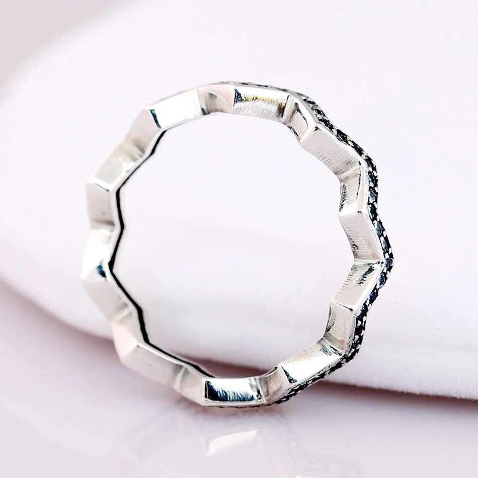 Original Shimmering Zig Zag With Crystal Rings For Women 925 Sterling Silver Ring Wedding Party Gift Fine Jewelry
