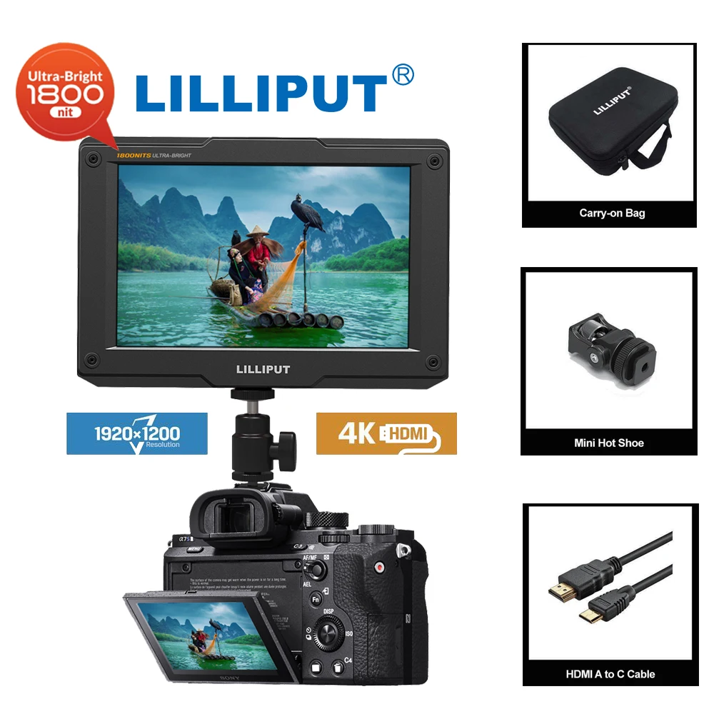 US $229.00 Lilliput H7 7 HD On Camera Monitor 1800nit High Brightness Field Monitor With 4K HDMI For Outdoor Video Dslr Monitor