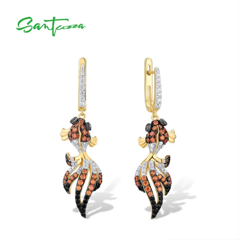 Женские серьги рыбки SANTUZZA серебряные подвески из 925 пробы фианита|earrings for|earrings for