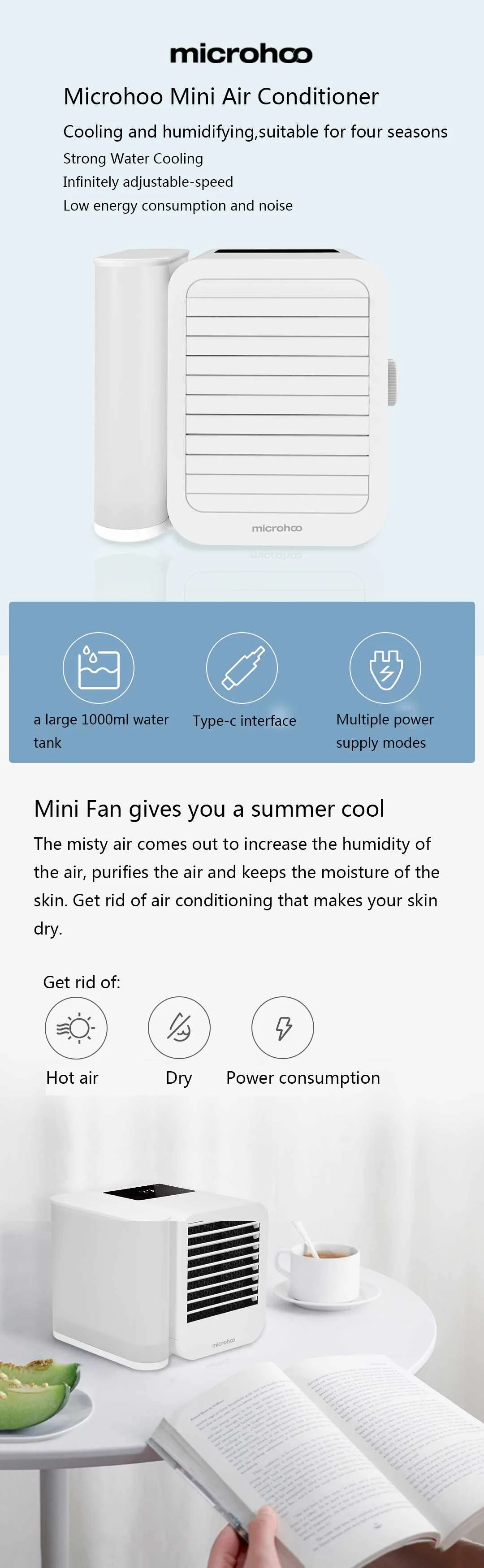 Microhoo 3 в 1 мини Кондиционер Вентилятор водяного охлаждения сенсорный экран синхронизации артический кулер-увлажнитель