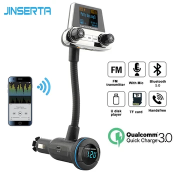 

JINSERTA EQ Mode Bluetooth 5.0 FM Transmitter QC3.0 USB Charger PD Charger One key Handsfree Call Power On-Off AUX Input /Output