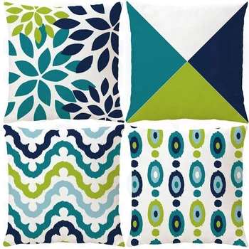 

Decorative Green Blue Abstract Throw Pillow Covers 18 x 18 Inch Set of 4, Geometric Peach Skin Outdoor Cushion Cover