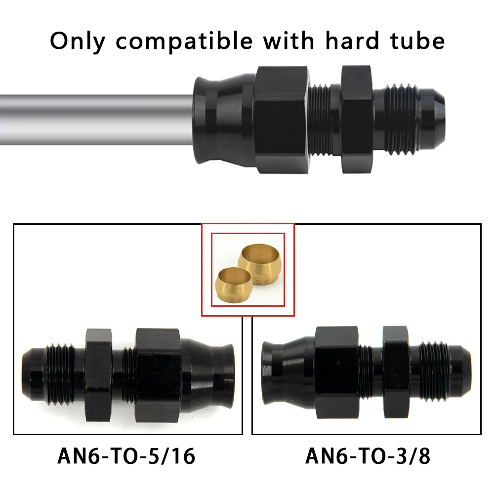 Oil Line Fitting Adapter AN6 AN8 AN10 Male Flare to 5/16" 3/8" Fuel Hardline Tube Fitting Adapter Connector Alloy Black 5/16" 3/8" inch OD Alloy Tube