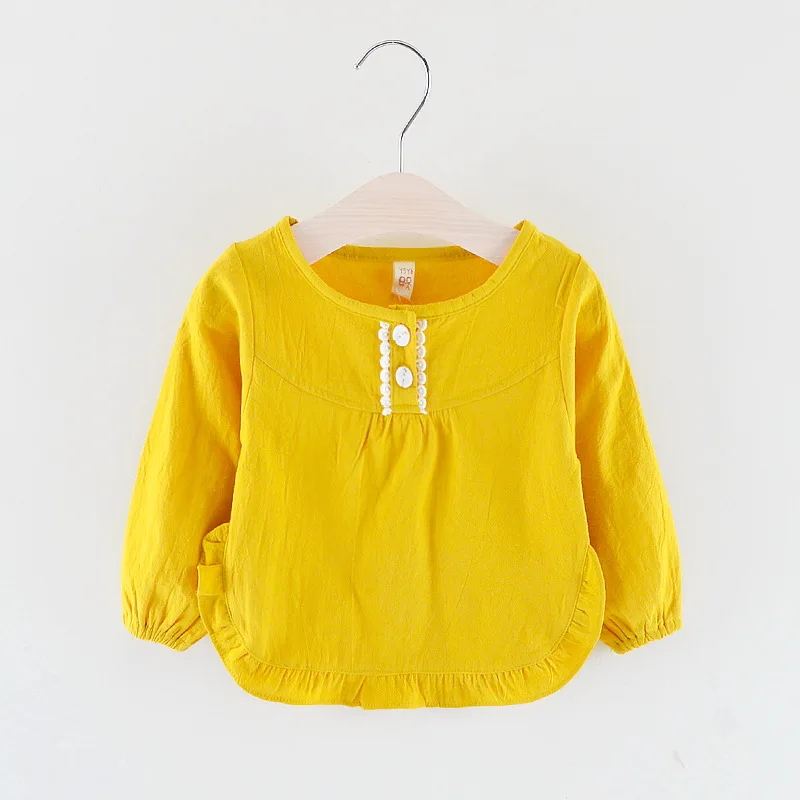 

Cross Border for 2019 Girls Spring New Style Shirt GIRL'S Long Sleeve Solid Color Washed Cotton GIRL'S Shirt BABY'S Top