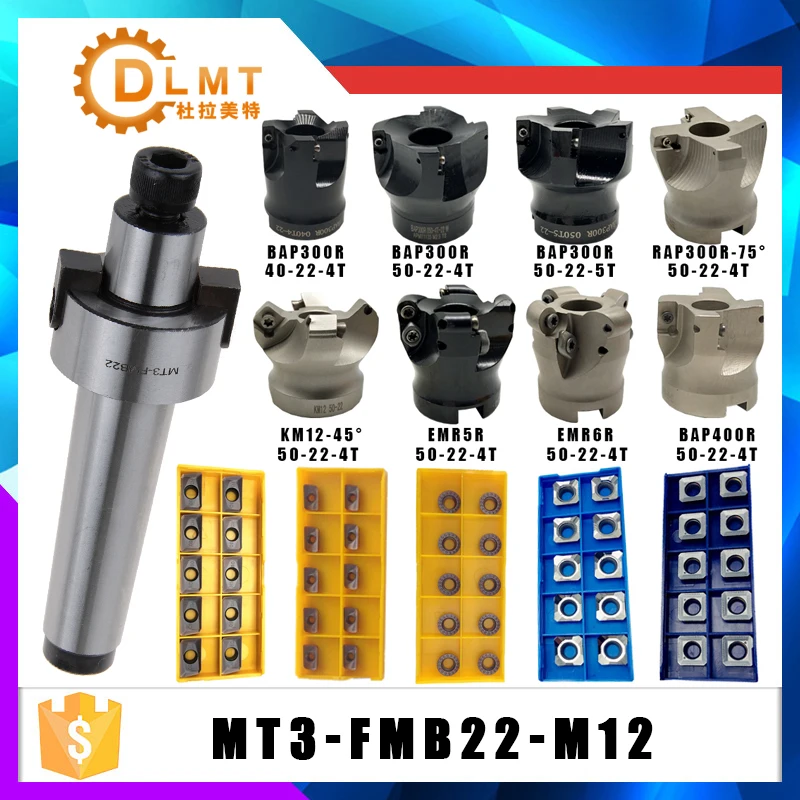 

MT3 FMB22 M12 Shank BAP400R 300R EMR5R 6R KM12 50 22 Face Milling CNC Cutter + 10pcs APMT1604 1135 RPMT Inserts For Power Tool