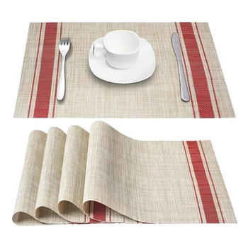 

Placemats, Heat-Resistant Placemats Stain Resistant Anti-Skid Washable PVC Table Mats Woven Placemats, Set of 6 (Red)