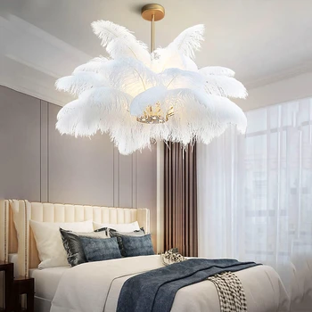 

Nordic LED Pendant Lights Ostrich Feather LOFT LED Pendant Lamp for Bedroom Living Room Lighting Home Decor Cafe Hanging Lamp