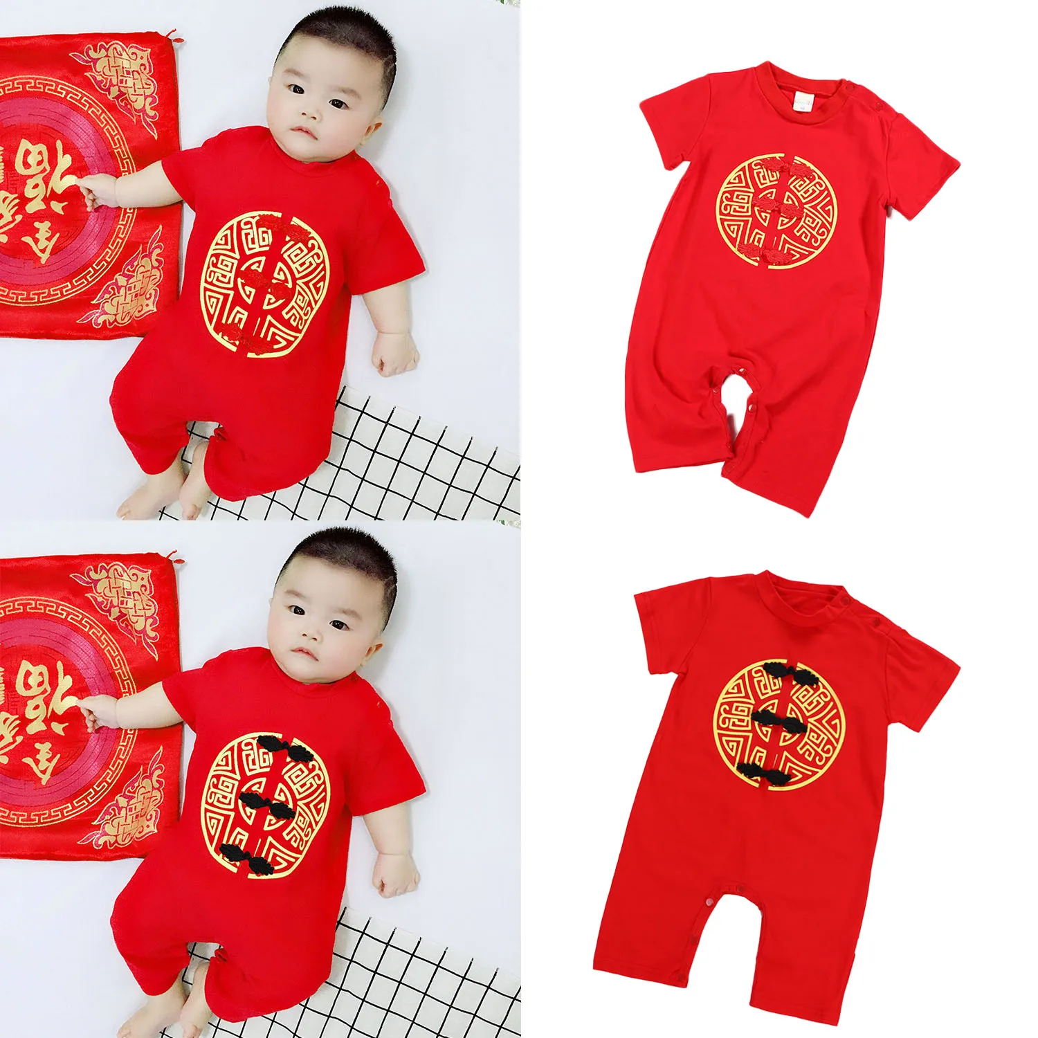 Детские комбинезоны; Китайский Стиль хлопчковый комбинезон детский Традиционный Тан костюм, комплект одежды для малышей, год, праздник весны костюм