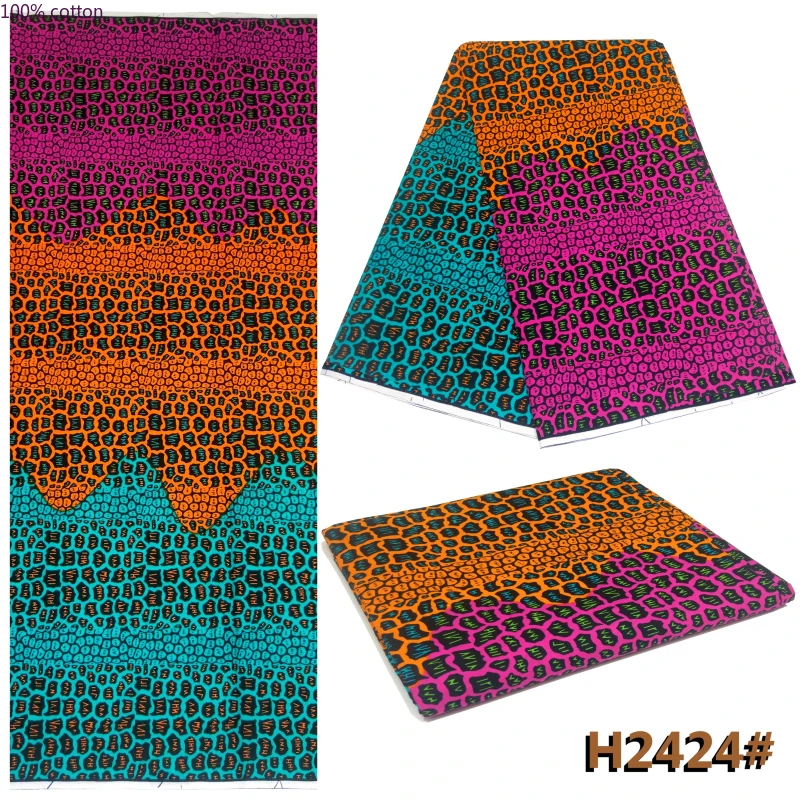 Африканская ткань с принтом/Анкара-фушсия, оранж, бирюзовый