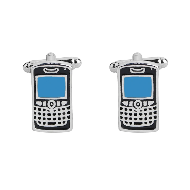 

Factory Price Retail Cell Phone Cuff Links Blue Color Brass Matrial Cell Phone Design Free Shipping
