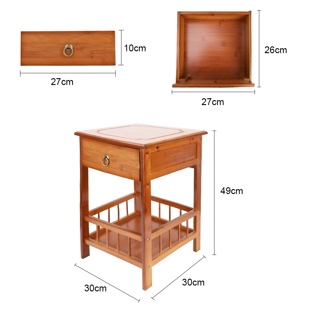 Bamboo Bedside Table with Drawer Bedroom Nightstand Plant Storage Shelving Unit - 4