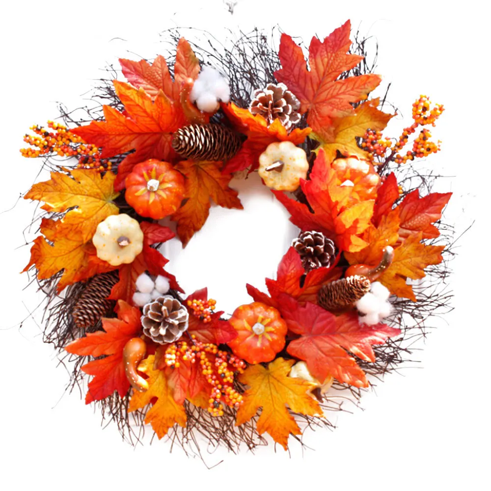 30/55 см; капюшон тыквенного цвета в виде кленового листа Рождественский венок осень дом окна, торговый центр, отель украшения кулон Рождественский венок висячие украшения - Цвет: 55cm