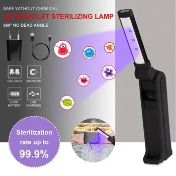 

LED UV Sterilizer Lamp Battery Charging Portable Magnet Hook Bactericidal UVC Disinfection Sterilizer Kill Light Flashlight