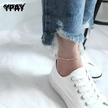 

YPAY Real 925 Sterling Silver Beads Chain Anklet for Women Girls Friend Foot Jewelry Leg Bracelet Fine Jewelry Wholesale YMA016