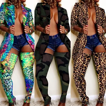 

women two piece set long sleeve 2 piece set female print military two pieces sets women's suit winter
