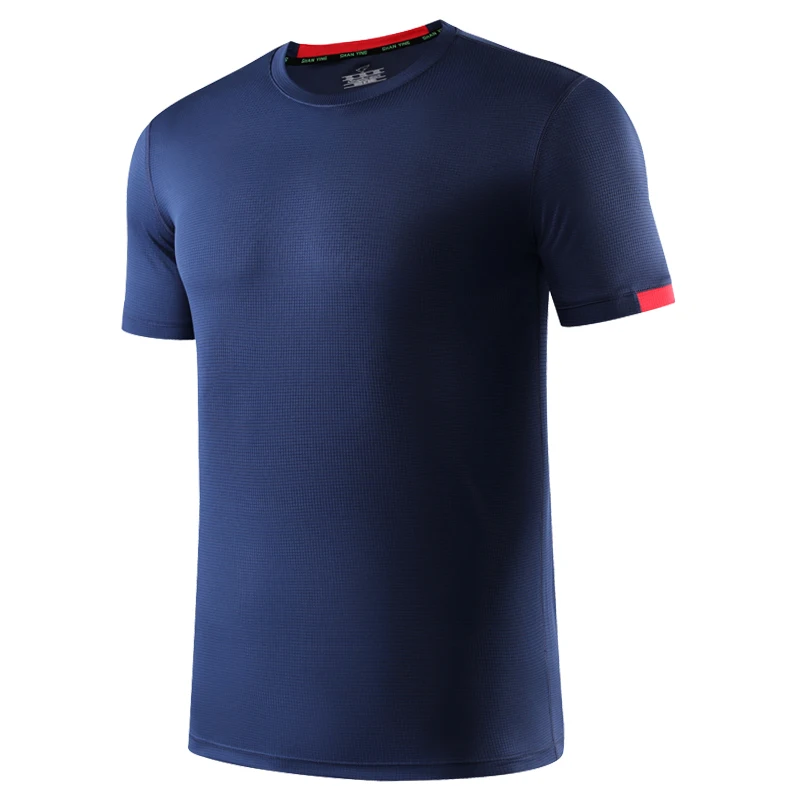 Футболки для бега, быстросохнущие мужские спортивные футболки для бега, фитнеса, топы с коротким рукавом, мужская спортивная одежда, футболки для спортзала, трико, футболка - Цвет: navy blue