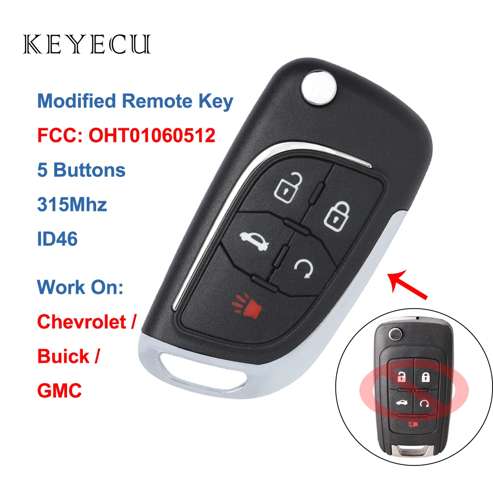 Keyecu 5 кнопок модифицированный флип дистанционный ключ-брелок от машины 315 МГц ID46 для Chevrolet Sonic для Buick Allure для GMC Terrain-OHT01060512