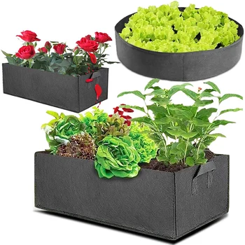 

3 Packs of Garden Planting Bags Vegetable Planting Bags-2 x Rectangular Planting Bags and 1 x Round Planting Bags